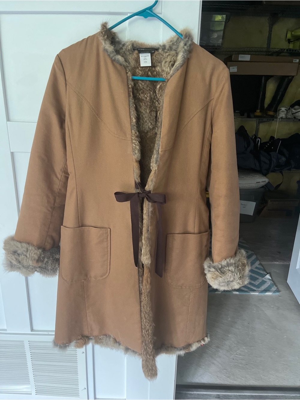BCBGMaxAzria Camel Faux Fur Trim Trench Coat